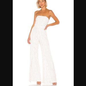 Alexis Charlize Jumpsuit in White/Navy Pinstripe Size Medium NWT